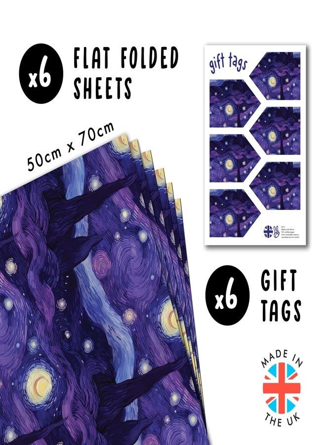 CENTRAL 23 Purple Gift Wrapping Paper - Starry Night Inspired - 6 Sheets Of Trendy Gift Wrap For Men Women - Birthday Anniversary Christmas Journaling - Recyclable - Image 2